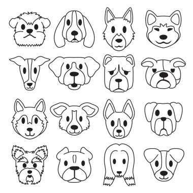 Vektör karikatür farklı türü köpek yüzler tasarımı için.