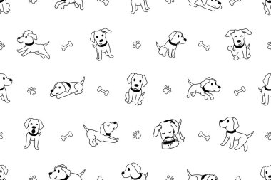 Vektör çizgi film karakteri labrador köpek Dikişsiz desen tasarımı için.