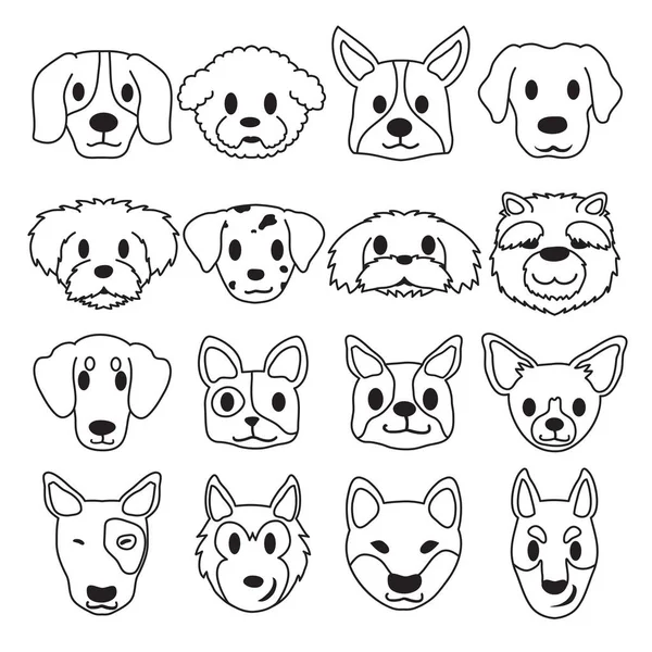 Karikatür Tarzı Tasarım Vektör Set Farklı Türü Köpek Yüzler — Stok Vektör