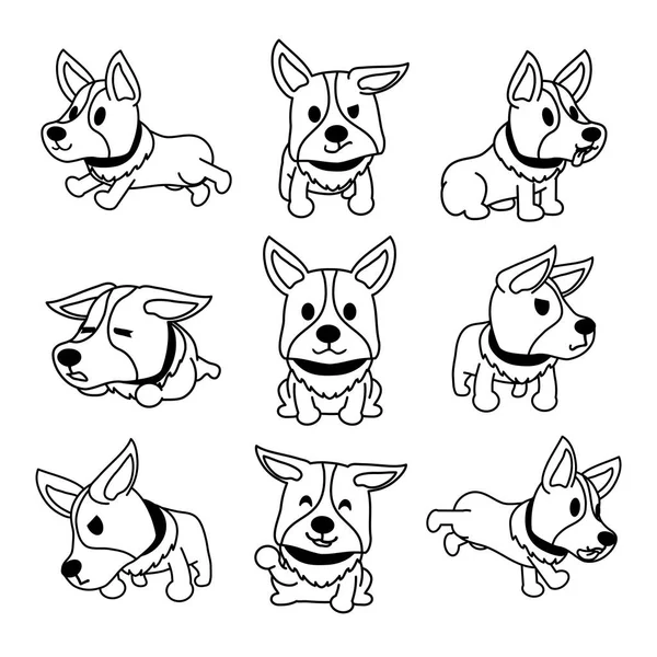 Vector Cartoon Character Corgi Dog Poses Set Design — Stock Vector