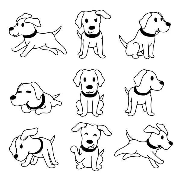 Vector Personaje Dibujos Animados Labrador Perro Poses Conjunto Para Diseño — Vector de stock