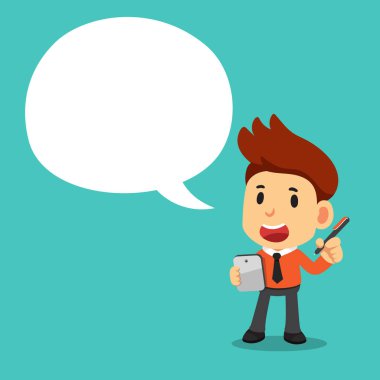 Vektör karikatür işadamı ile beyaz konuşma balonu için tasarım.