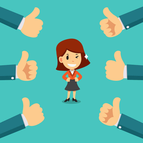Векторный мультфильм о счастливой бизнесвумен с большим пальцем вверх для дизайна
.