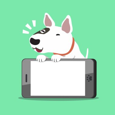 Çizgi film karakteri boğa korkunç köpek tasarımı için büyük bir akıllı telefon ile.