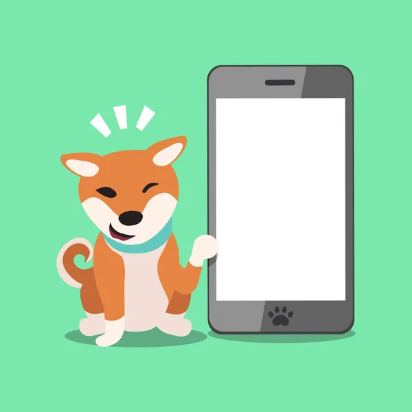 Σκύλος Cartoon Χαρακτήρα Shiba Inu Μεγάλο Smartphone Για Σχεδιασμό — Διανυσματικό Αρχείο