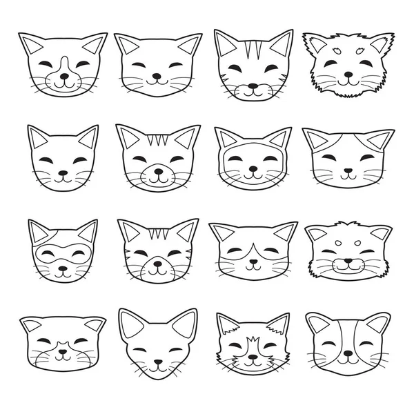 Desenhos Animados Vetoriais Diferentes Tipos Rostos Gato Para Design —  Vetores de Stock