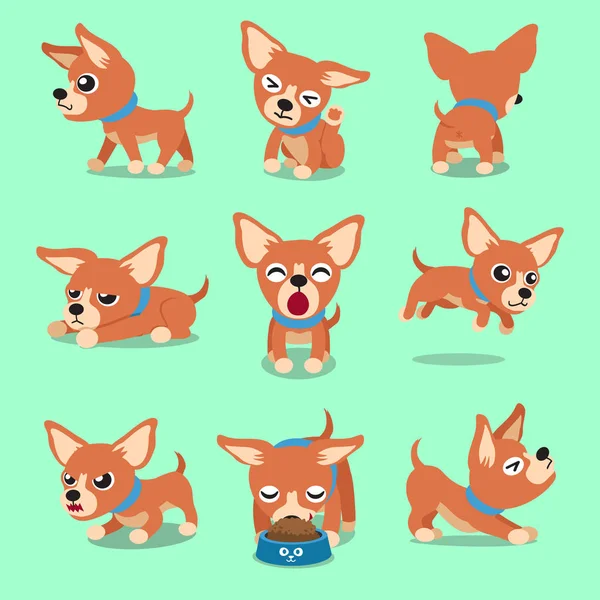 Vector Cartoon Character Brown Chihuahua Dog Poses Design — Stock Vector