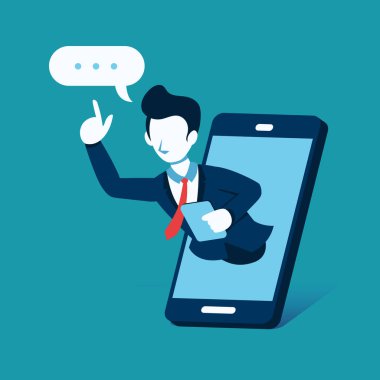 İş kavramı vektör çizim işadamı üstünde perde Smartphone tasarım için.