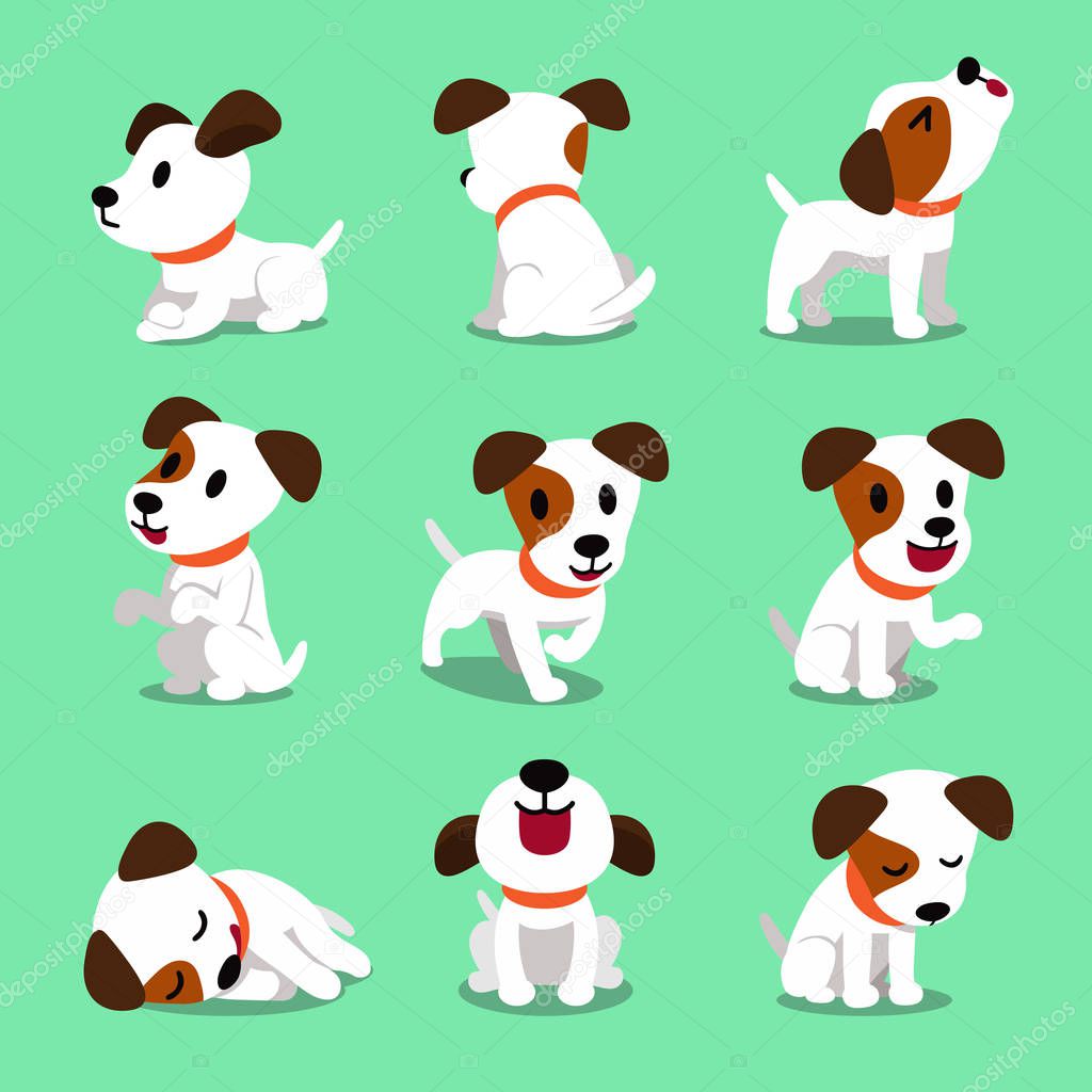 Cartoon character jack russell terrier dog poses for design.