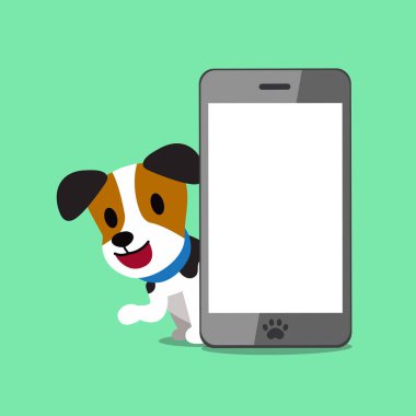 Vektör çizgi film karakteri jack russell terrier köpek ve tasarım için smartphone.
