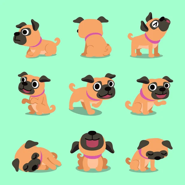 Desenhos Animados Personagem Pug Cão Poses Para Design — Vetor de Stock