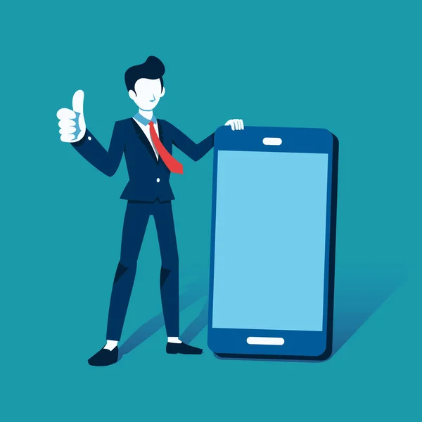 Illustration Vectorielle Homme Affaires Grand Smartphone Pour Design — Image vectorielle
