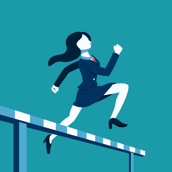 Business Concept Vector Illustration Businesswoman Jumping Hurdle Race Design — Stock Vector
