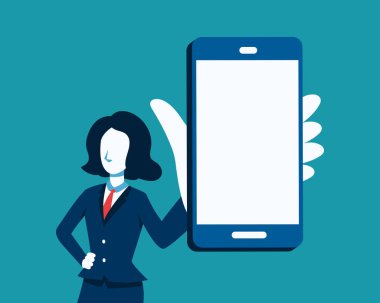 İş kadını ve tasarım için büyük smartphone vektör çizimi.