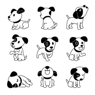 Vektör karikatür karakter kümesi jack russell terrier köpek pozlar tasarımı için.