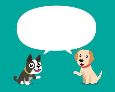 Vektör karikatür karakter labrador retriever köpek ve boston terrier köpek beyaz konuşma balonu için tasarım ile.