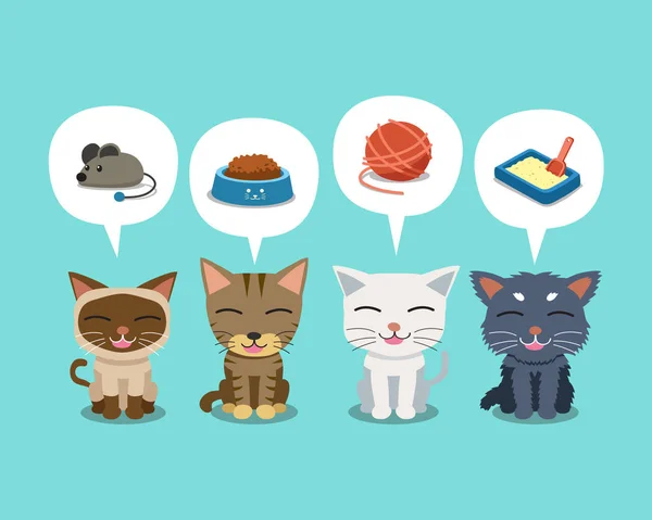 Set Cartoon Character Cute Cats Speech Bubbles Accessories Design — Stock Vector