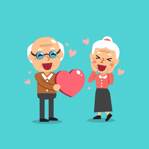 Glückliche Großeltern Mit Großen Herzen Vektor Cartoon Illustration Für Das — Stockvektor