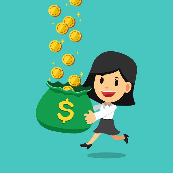 Vector Cartoon Illustration Business Concept Businesswoman Earning Money Design — Stock Vector