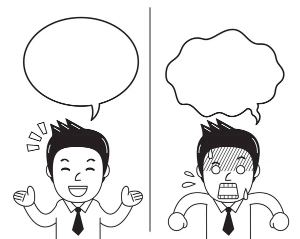 Dibujos Animados Hombre Negocios Que Expresa Diferentes Emociones Con Burbujas — Archivo Imágenes Vectoriales
