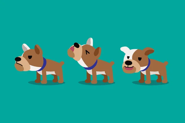 Vektör Karikatür Karakter Sevimli Bulldog Pozlar Tasarımı Için Set — Stok Vektör