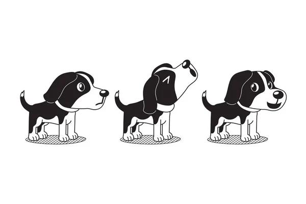 Vector Cartoon Character Cute Beagle Dog Poses Design — Stock Vector