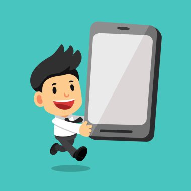 Vektör karikatür işadamı ve tasarım için büyük smartphone.