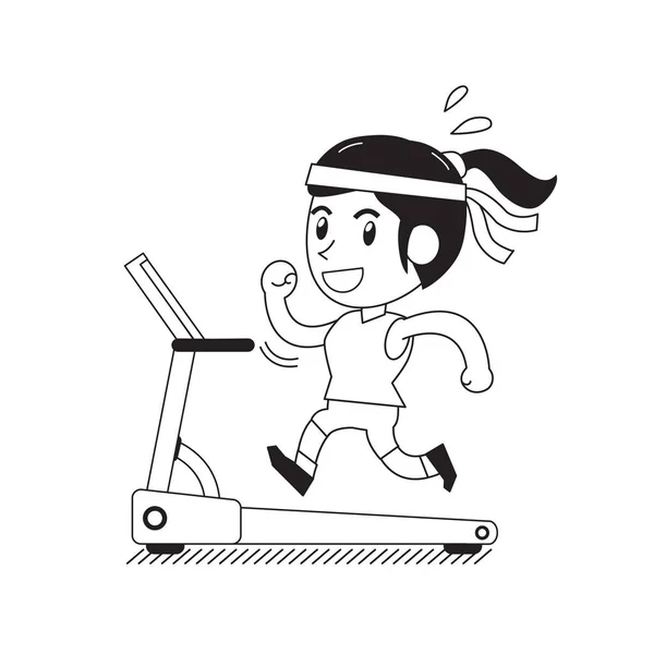 Kreslený Žena Běží Běžeckém Pásu Pro Design — Stockový vektor