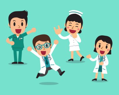 Karakter doktorlar ve hemşireler için tasarım vektör karikatür çizim.