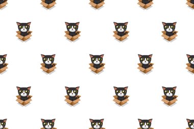 Vektör çizgi film illüstrasyon kedi karton kutu Dikişsiz desen tasarımı için.