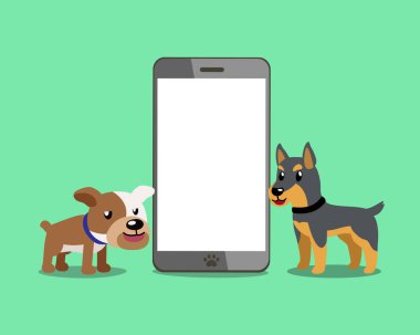 Çizgi film karakteri bulldog ve doberman köpek ile smartphone tasarım için.