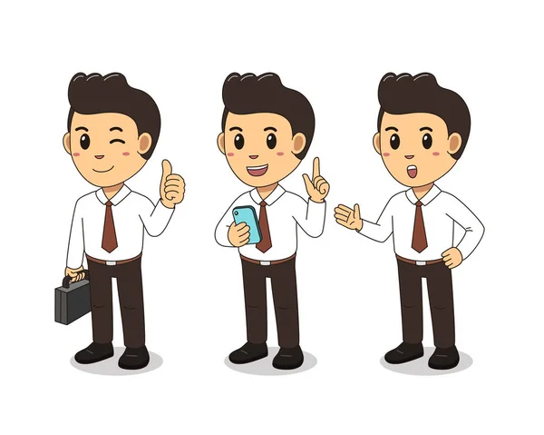 Desenhos Animados Bonito Empresário Personagem Pose Conjunto Vetor Ilustração Para —  Vetores de Stock