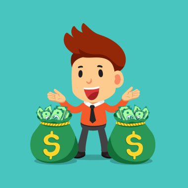 Vektör karikatür mutlu işadamı ile para çanta tasarımı için.