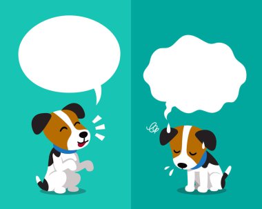 Vector cartoon character jack russell terrier dog expressing different emotions with speech bubbles for design. clipart