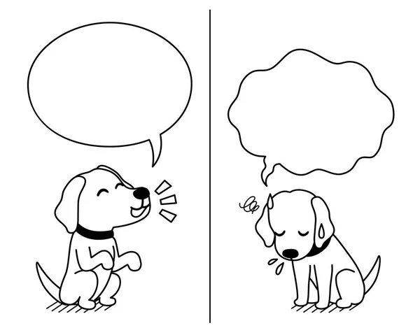 Vektor Cartoon Figur Labrador Hund Der Verschiedene Emotionen Mit Sprechblasen — Stockvektor