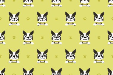 Vektör çizgi film karakteri boston terrier köpek Dikişsiz desen tasarımı için.