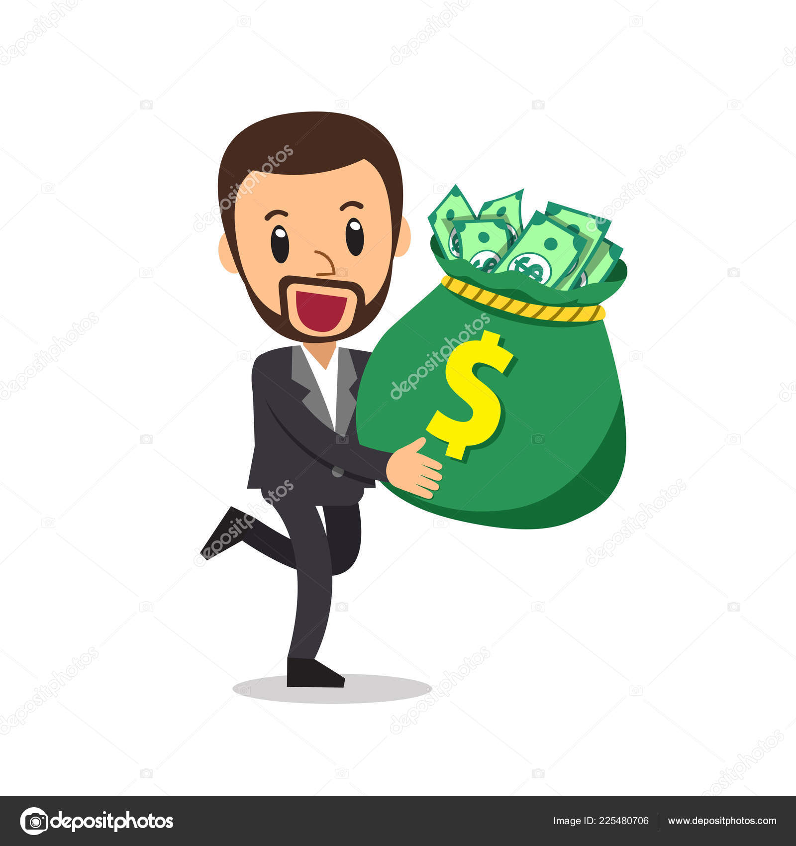 Vector Of A Cartoon Businessman Carrying A Heavy Money Bag