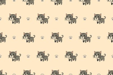 Vektör karikatür karakter sevimli gri tekir kedi Dikişsiz desen tasarımı için.