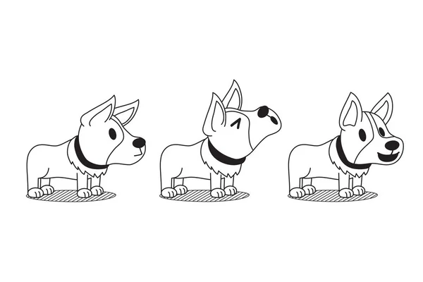 Vector Personaje Dibujos Animados Lindo Perro Corgi Plantea Conjunto Para — Vector de stock
