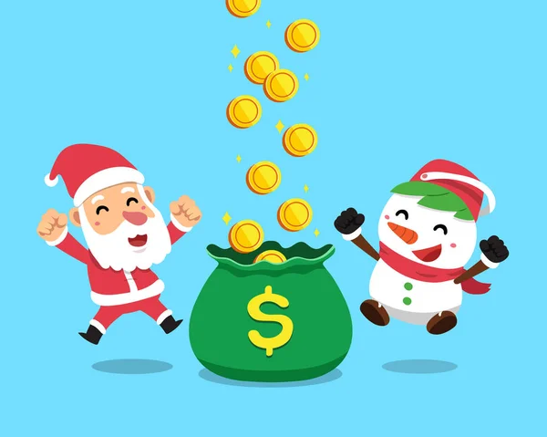 Vector Cartoon Christmas Santa Claus Snowman Earning Money Design — Stock Vector