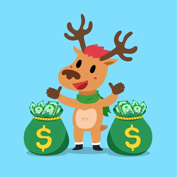 Vector Dibujos Animados Renos Navidad Con Bolsas Dinero Para Diseño — Vector de stock