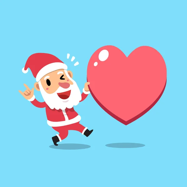 Vector Dibujos Animados Navidad Santa Claus Con Gran Signo Corazón — Vector de stock