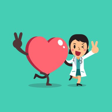 Çizgi film vektör karakter kadın doktor tasarım için büyük kalp.