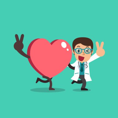 Tasarım için büyük kalp karikatür vektör karakter erkek doktor.