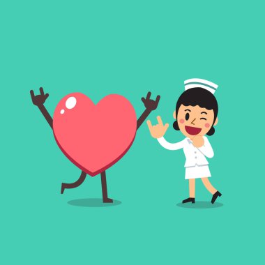 Vektör çizgi film karakteri kadın hemşire tasarım için büyük kalp.