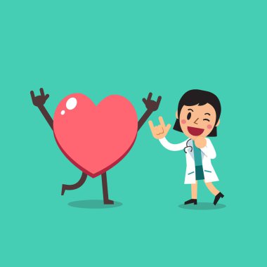 Vektör çizgi film karakteri kadın doktor tasarım için büyük kalp.