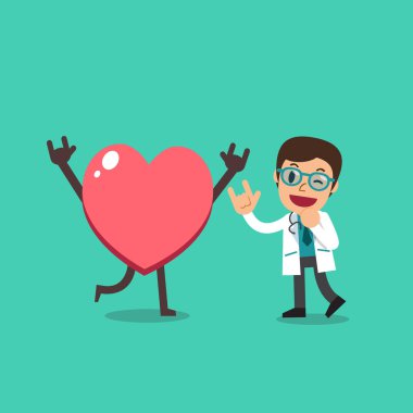 Vektör çizgi film karakteri erkek doktor tasarım için büyük kalp.
