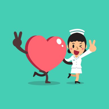 Tasarım için büyük kalp karikatür vektör karakter kadın hemşire.