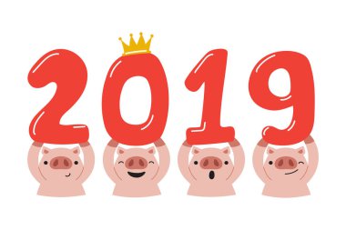 Vektör karikatür mutlu yeni yıl domuz 2019 yılı tasarımı için.