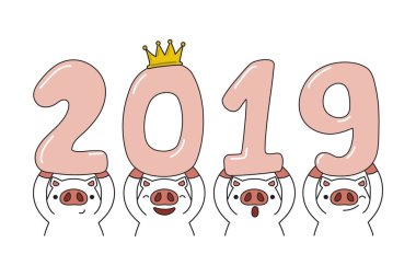 Karikatür mutlu yeni yıl domuz 2019 yılı tasarımı için.